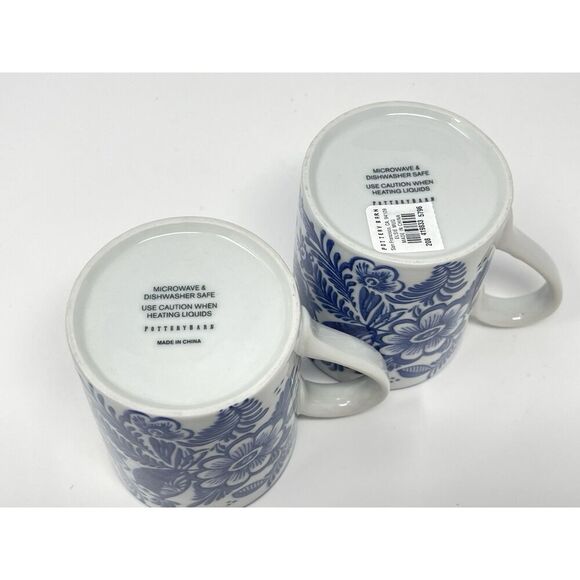 Pottery Barn Elsie Mugs Coffee Cup Blue White Bird Discontinued Rare Set Of 2 - Picture 7 of 8
